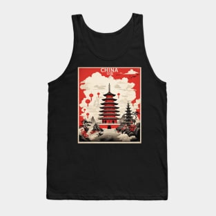 China Chinese Temple Vintage Poster Tourism Tank Top